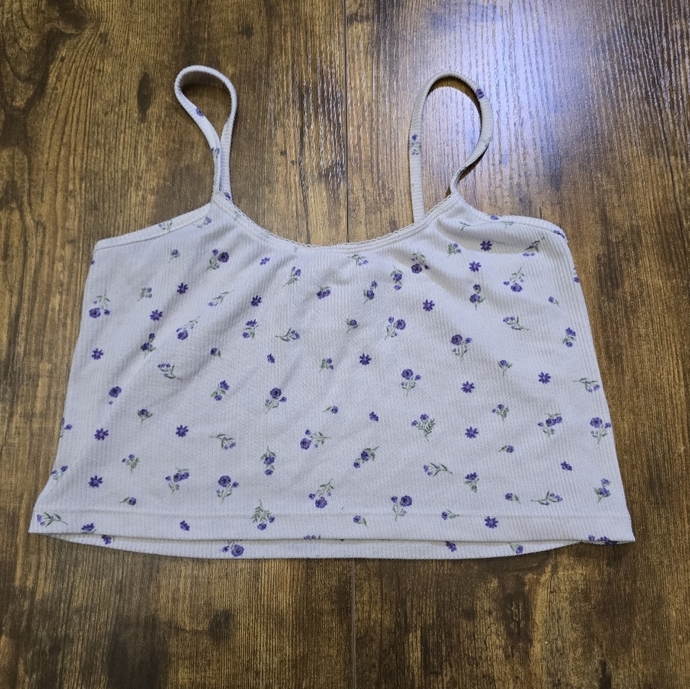 Weekend edition Floral Print Women's Crop Top - White purple size small